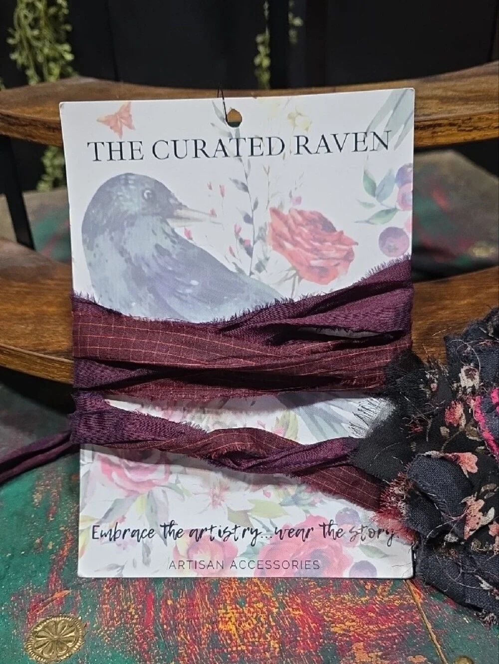 Artisan Women's Burgundy Wrap Scarf with Floral Accent -